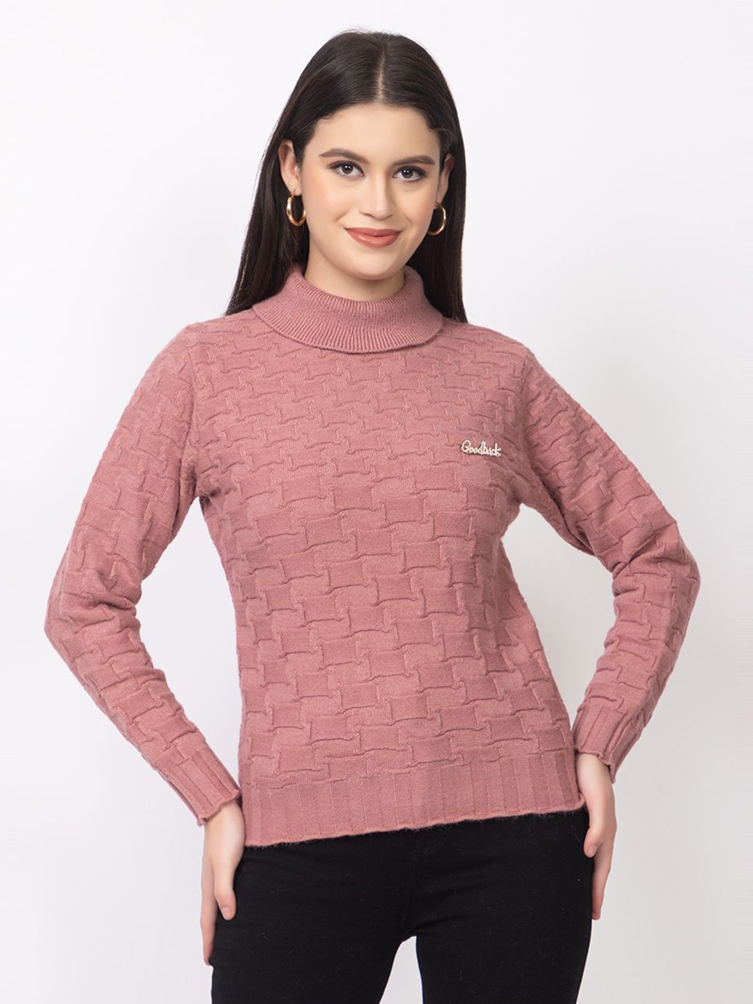 

Lory Women Turtle Neck Woollen Pullover, Peach