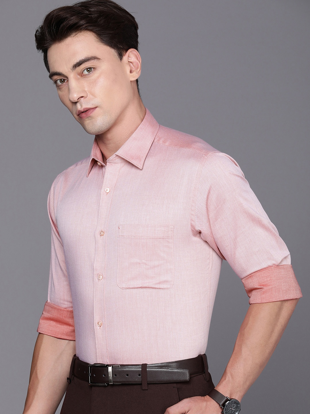 

Raymond Textured Slim Fit Pure Cotton Formal Shirt, Pink