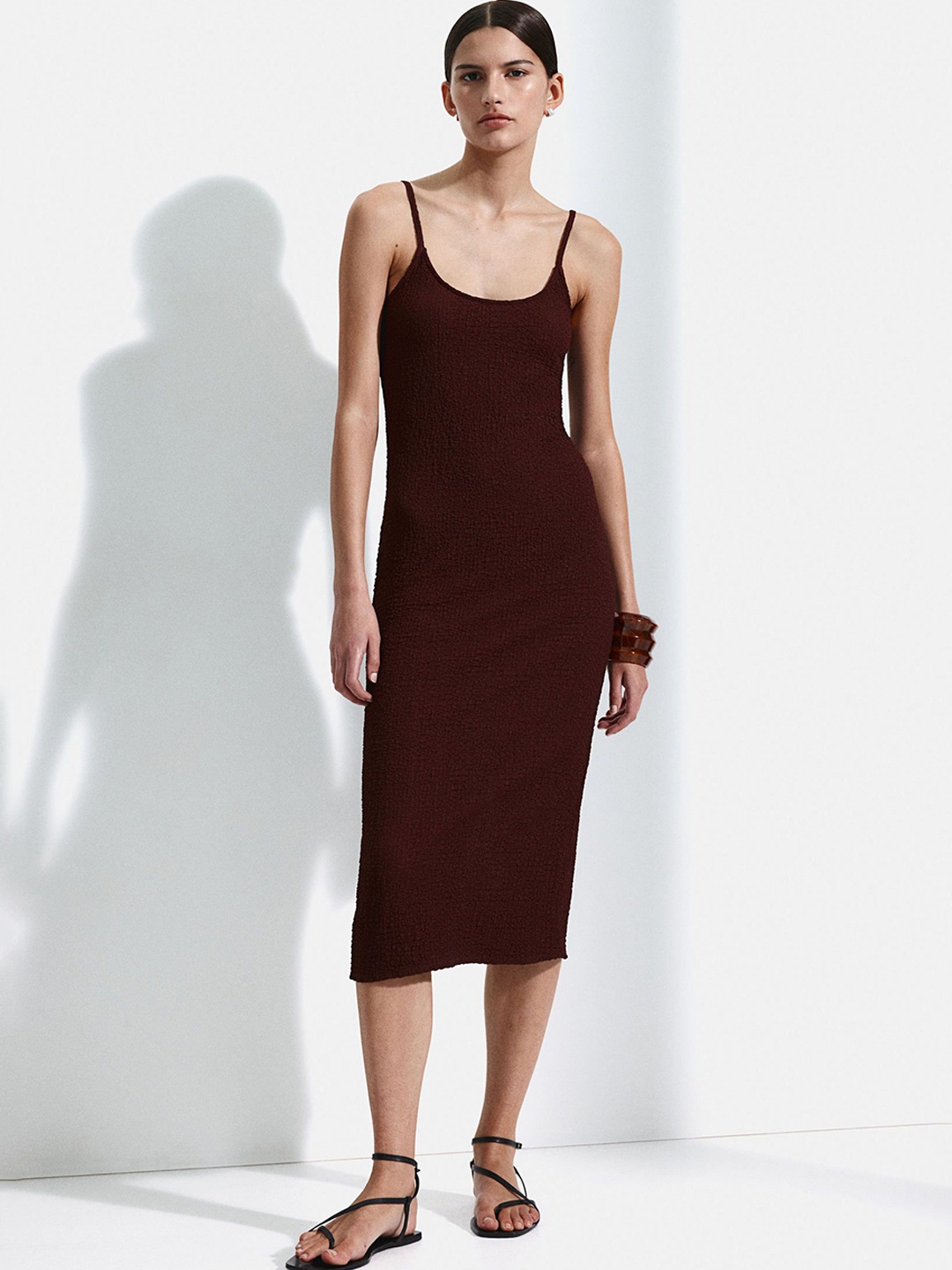 

H&M Crinkled Jersey Dress, Brown