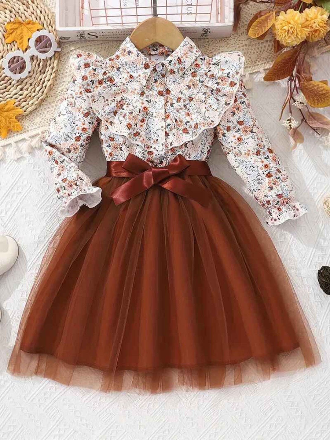 

BAESD Floral Net Fit & Flare Dress, Maroon