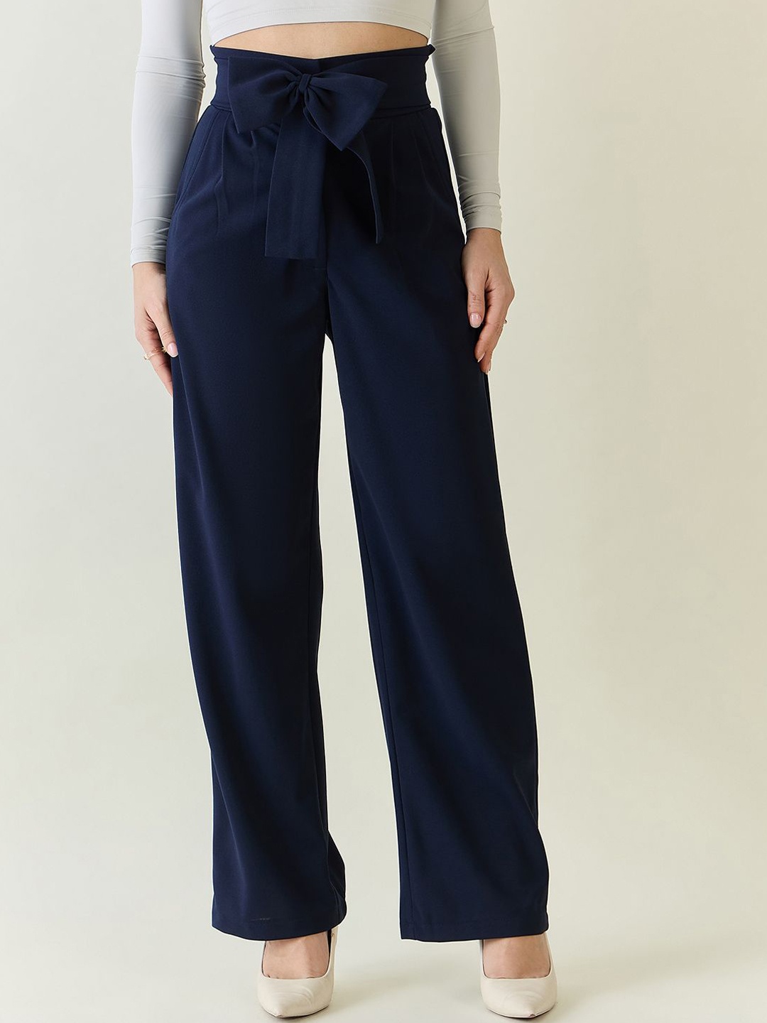 

aayu Women Relaxed High-Rise Trousers, Blue