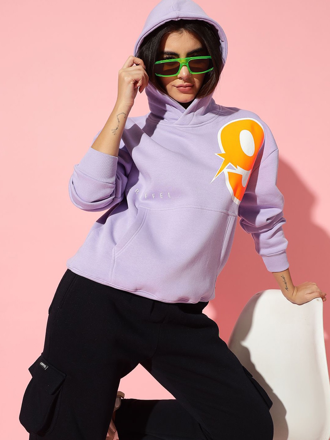

GRIFFEL Women Printed Hooded Sweatshirt, Lavender