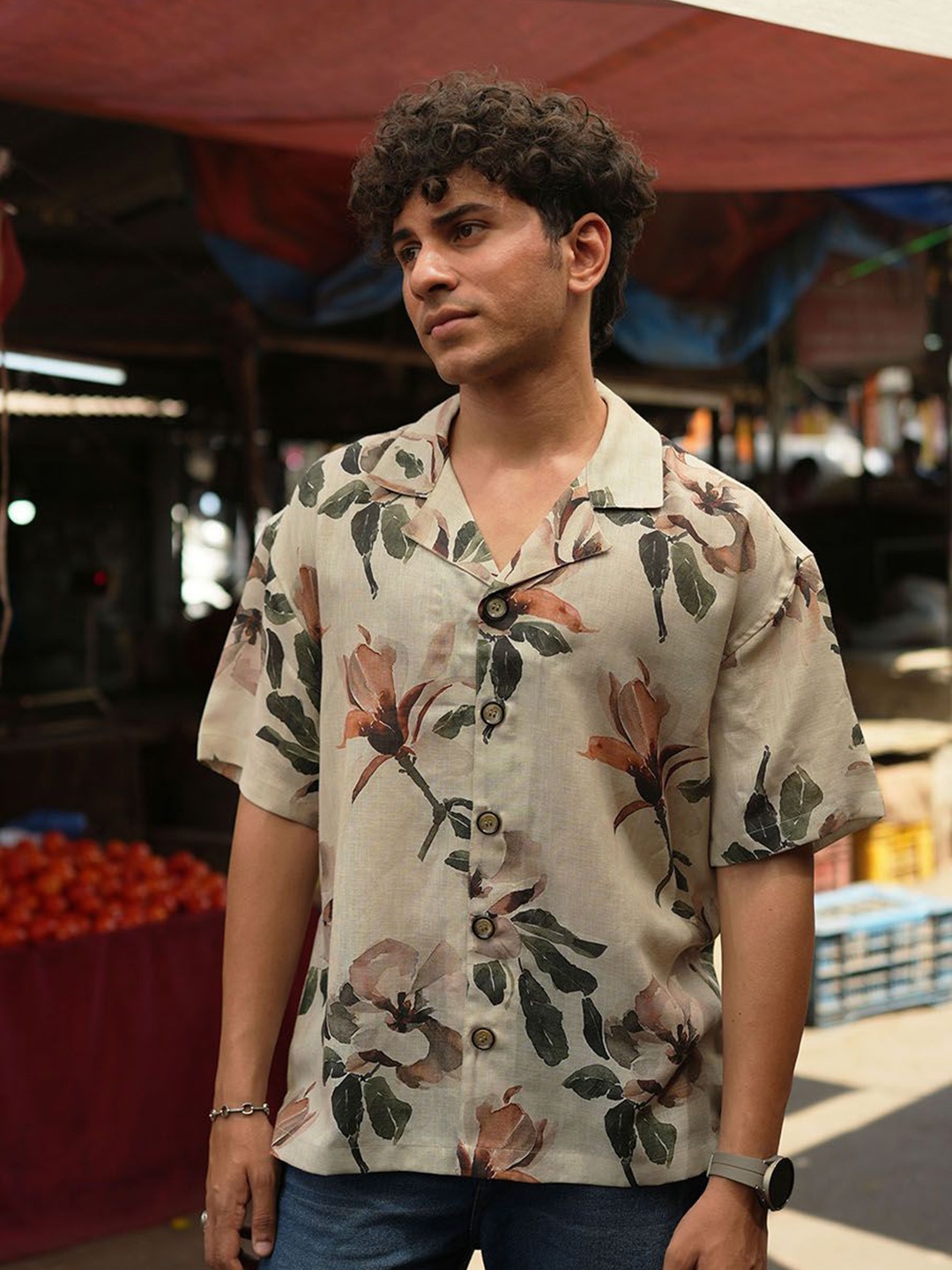 

Big Bunny Men Custom Floral Opaque Casual Shirt, Green