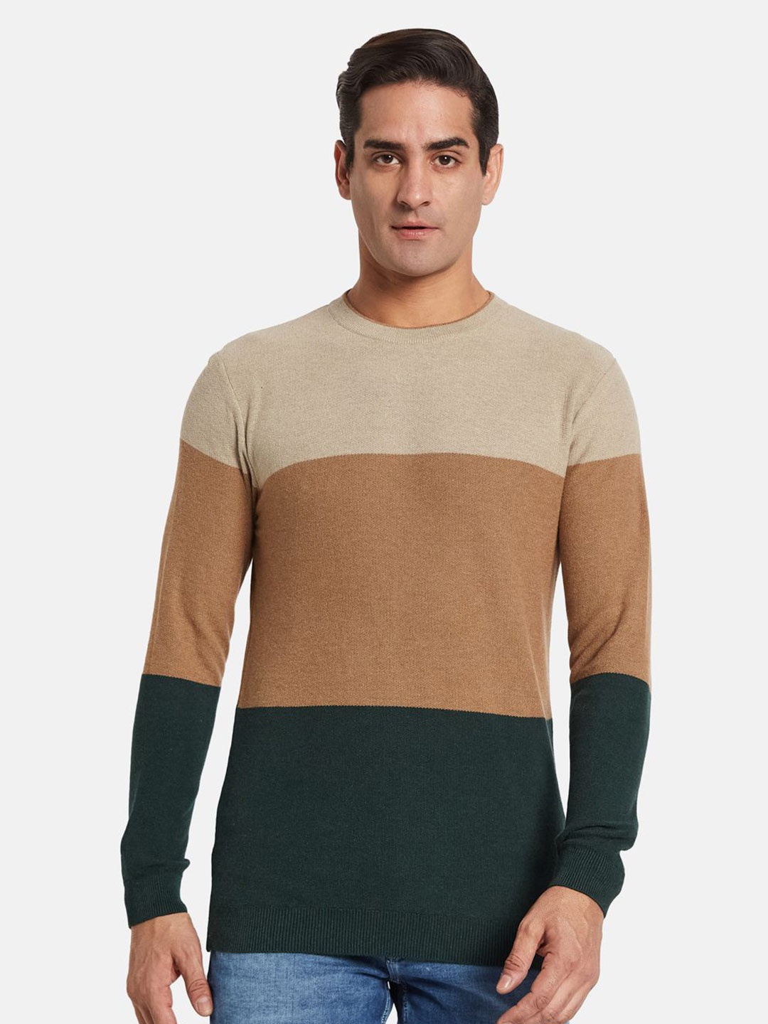 

METTLE Men Colourblocked Pullover, Beige