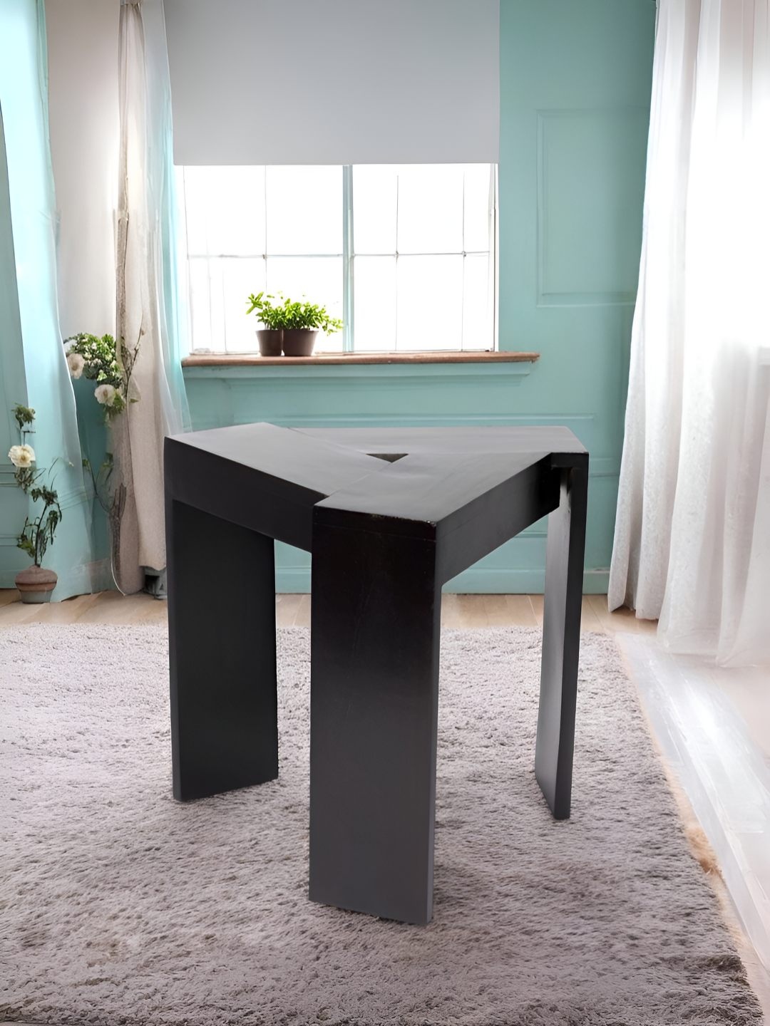 

Ikiriya Black Wood Triangle Bedside Table