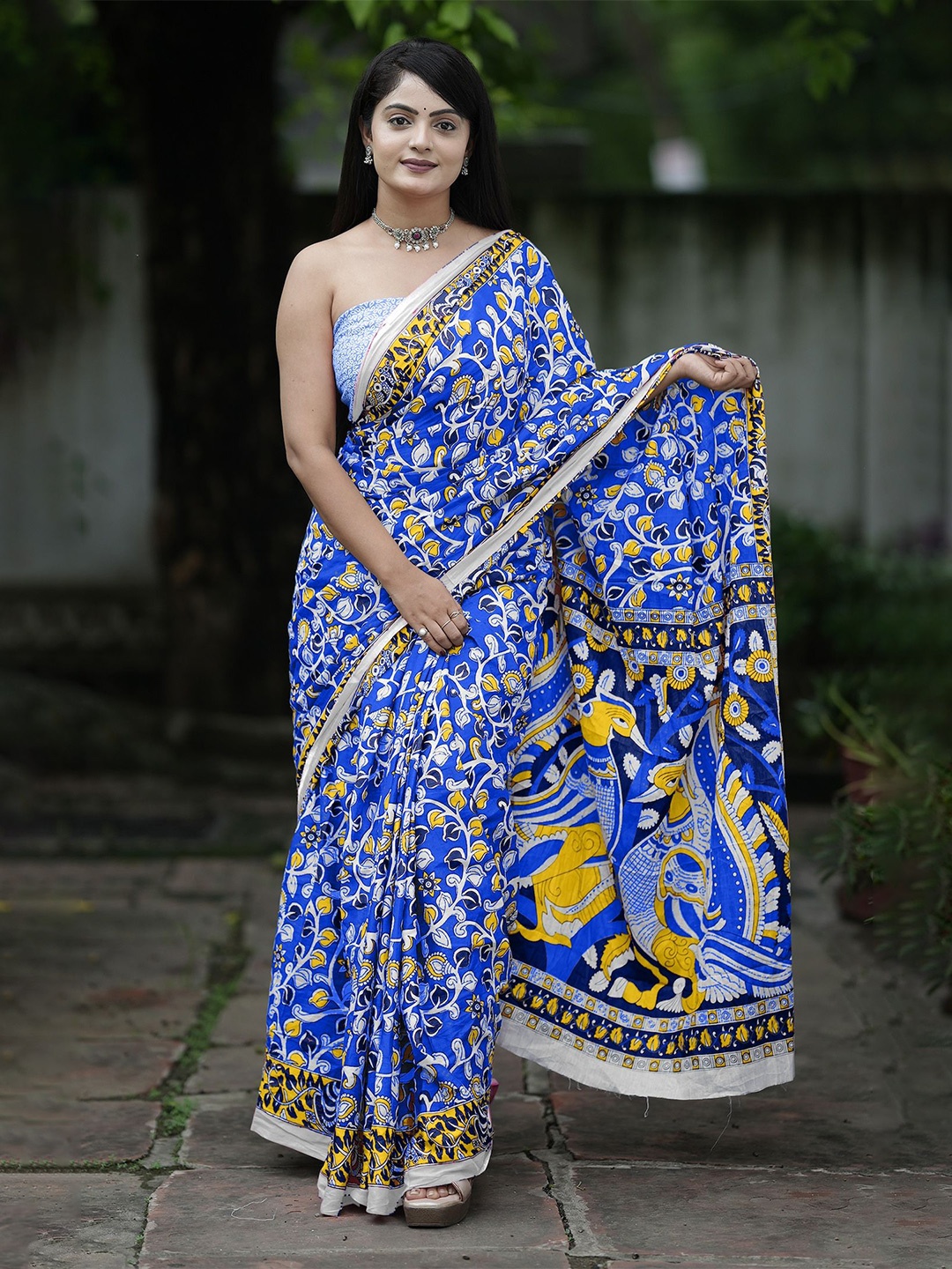 

HERE&NOW Pure Cotton Bhagalpuri Saree, Blue