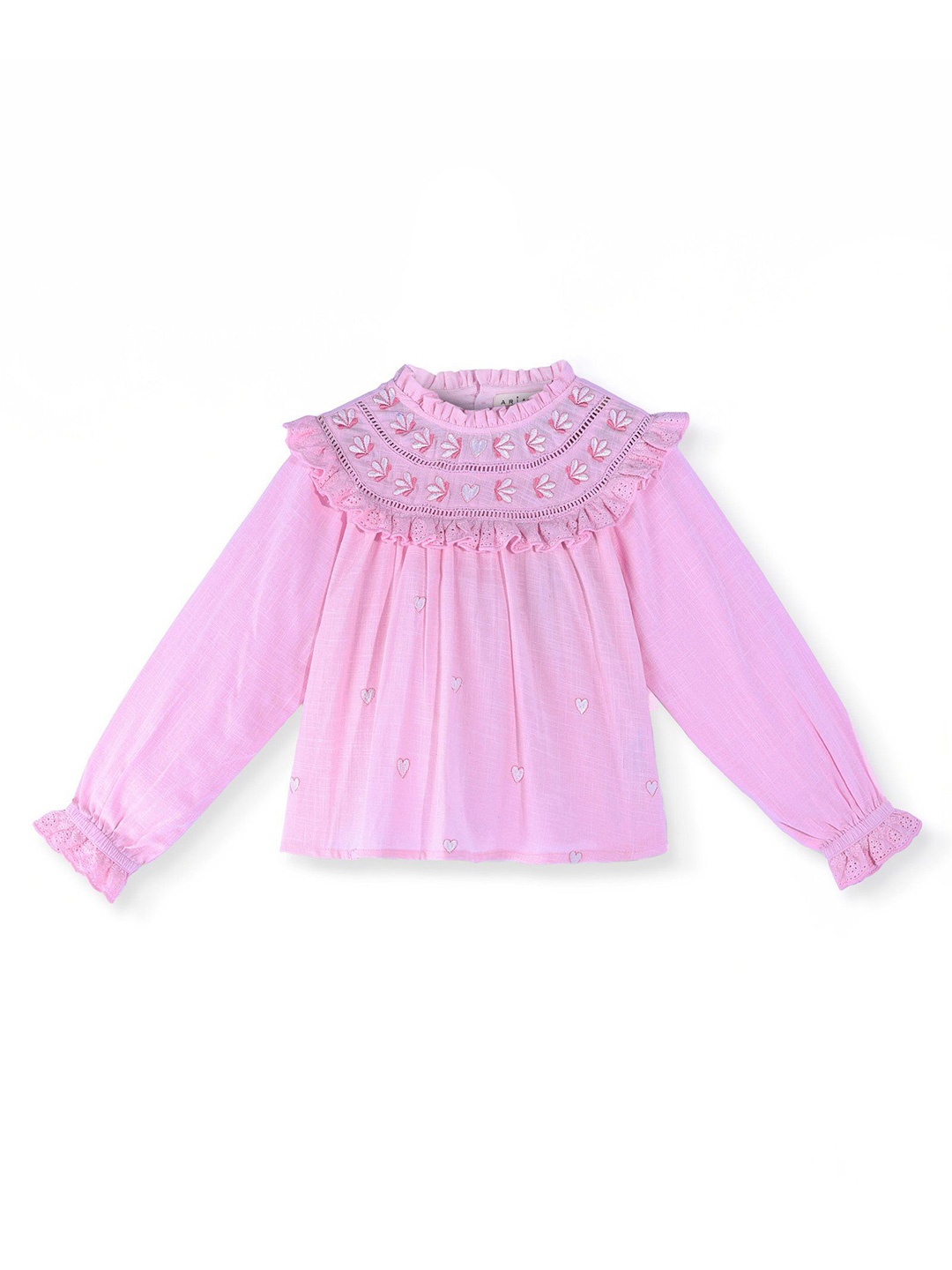 

ARIAS By LARA DUTTA Girls Floral Embroidered Cotton Regular Top, Pink