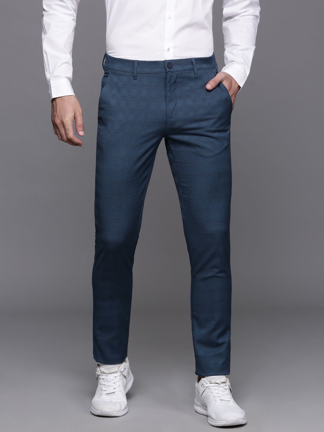 

Louis Philippe Ath.Work Men Checked Super Slim Fit Smart Casual Trousers, Blue
