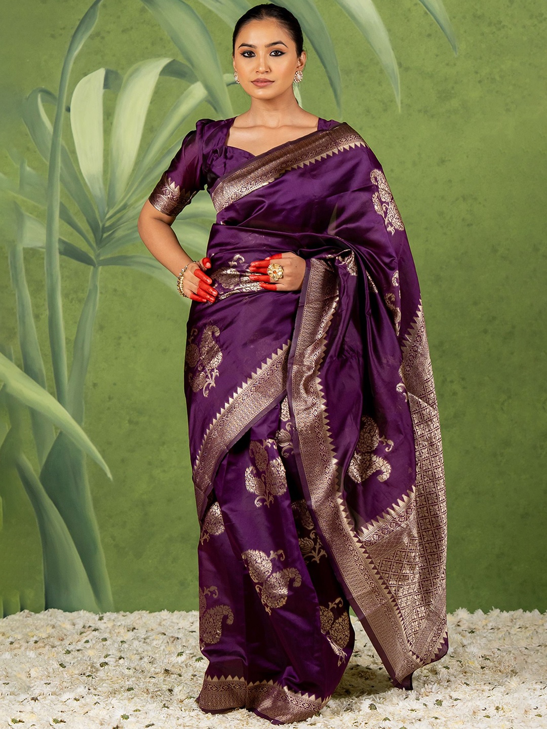 

Subham Ethnic Motifs Woven Design Zari Saree, Purple