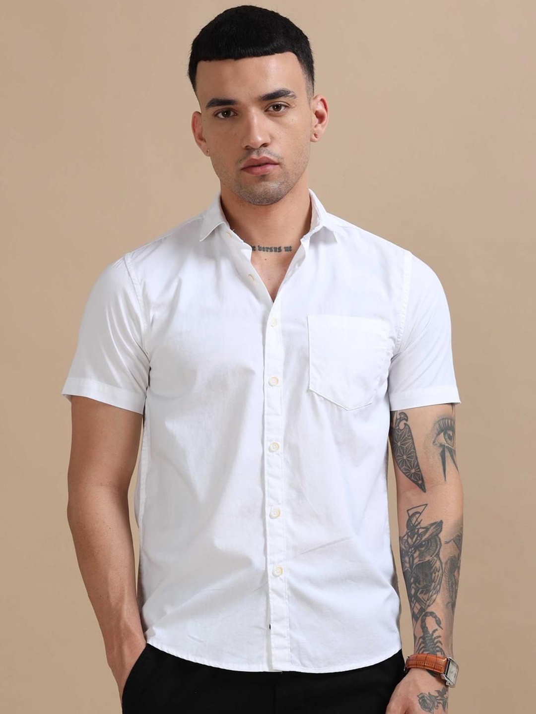 

HOUSE OF MAHNOTS Men Classic Opaque Casual Shirt, White