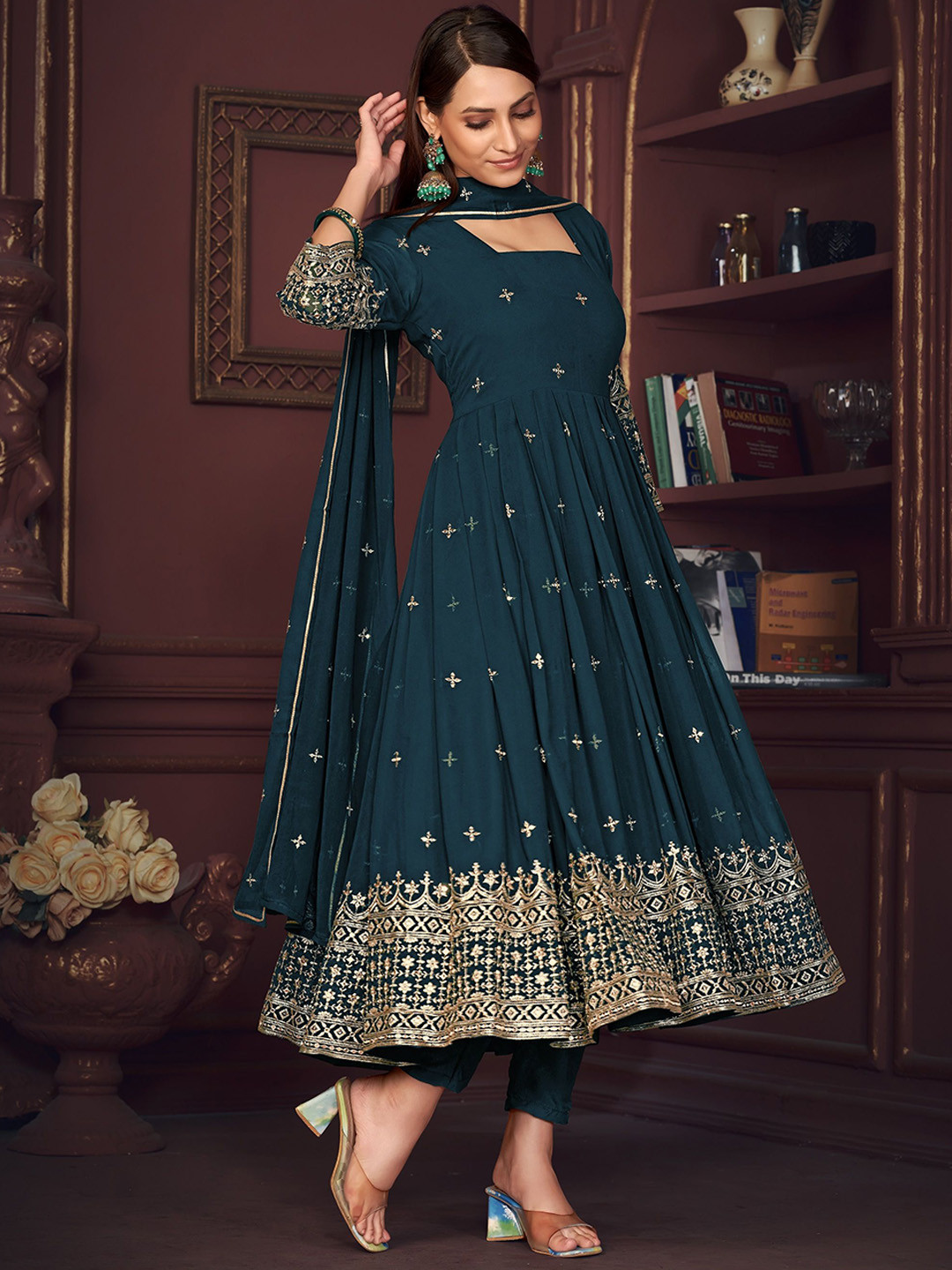 

Warthy Ent Embroidered Semi-Stitched Dress Material, Turquoise blue