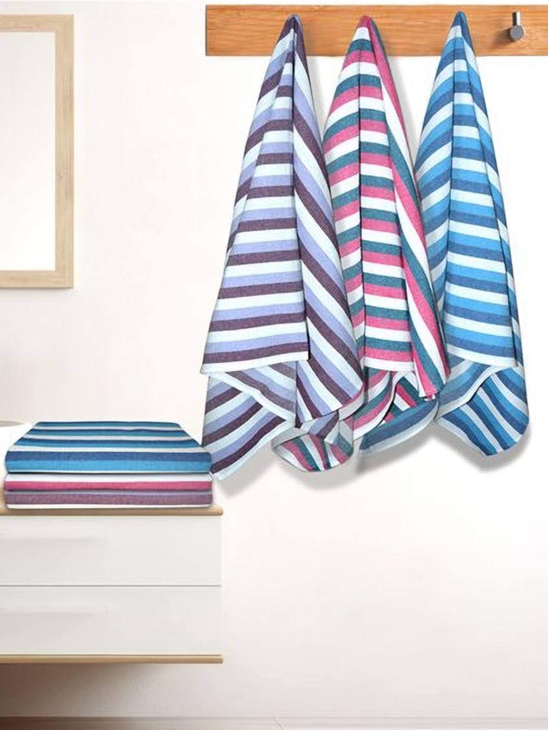 

Aura Purple & Blue 5 Striped Cotton 210 GSM Bath Towel