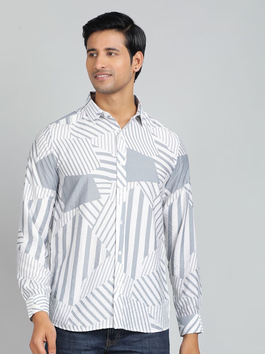 

JADE BLUE Men Slim Fit Opaque Printed Casual Shirt, Grey