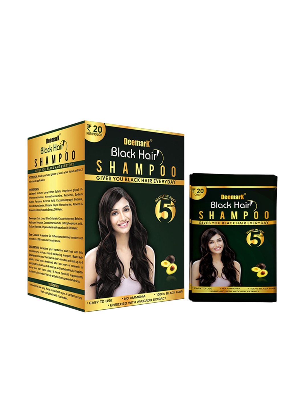 

DEEMARK Black Hair Color Shampoo For Instant Black & Shiny Hair - 150 ml