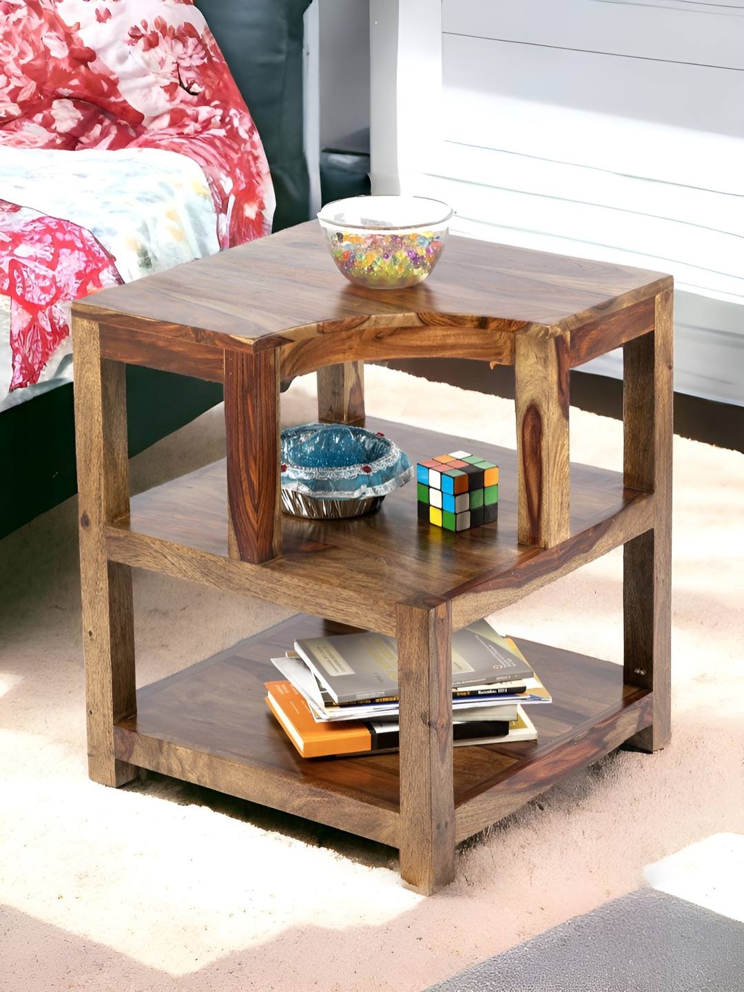 

Ikiriya Beige Aural Sheesham Wood Contemporary Bedside Table In Teak Finish