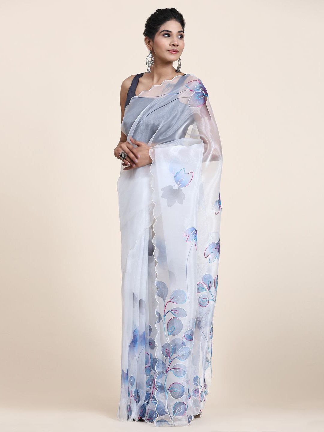 

Anouk Floral Printed Embroidered Organza Saree, White