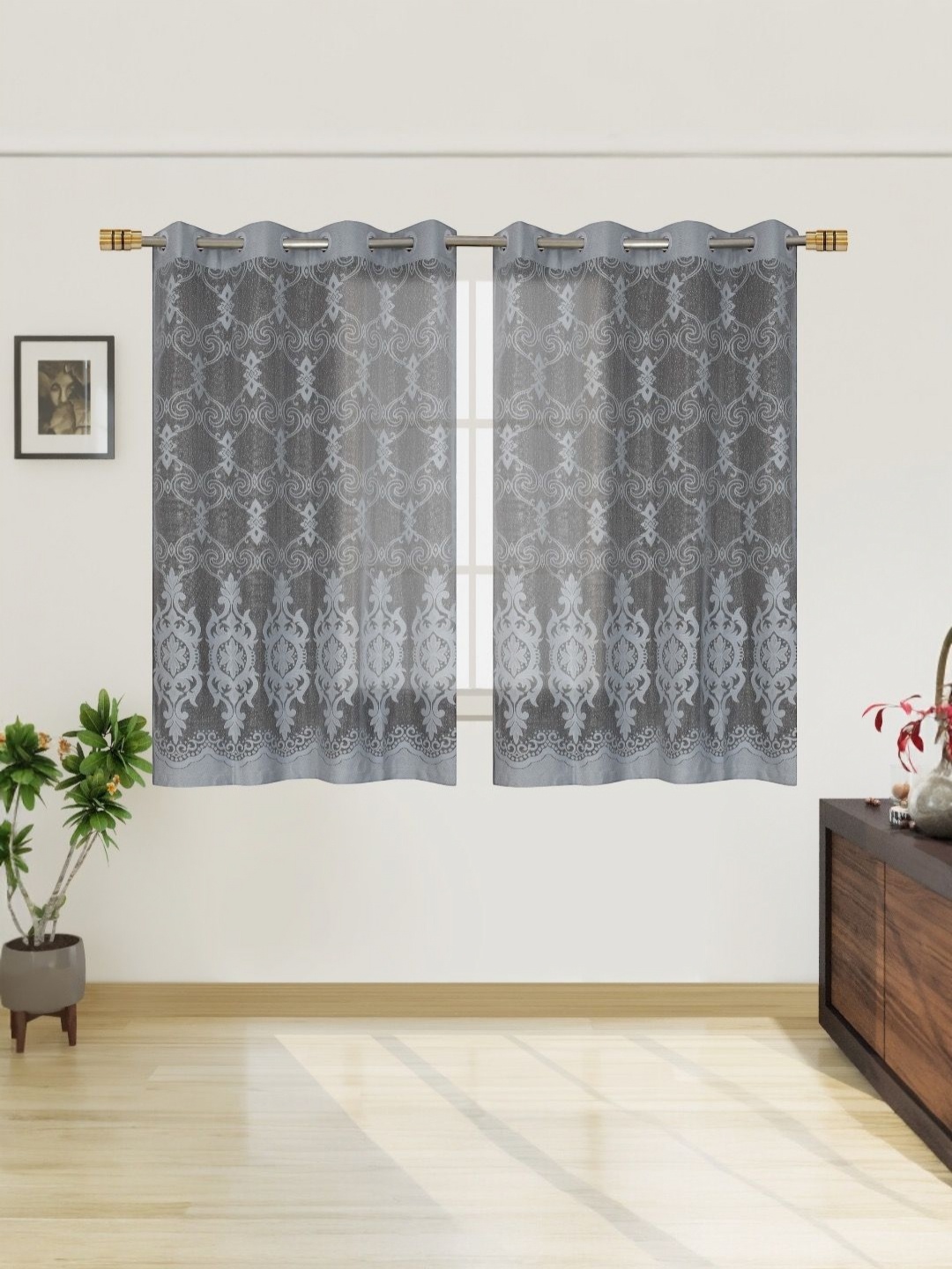 

BIGGER FISH Grey Set of 2 Sheer Window Curtain
