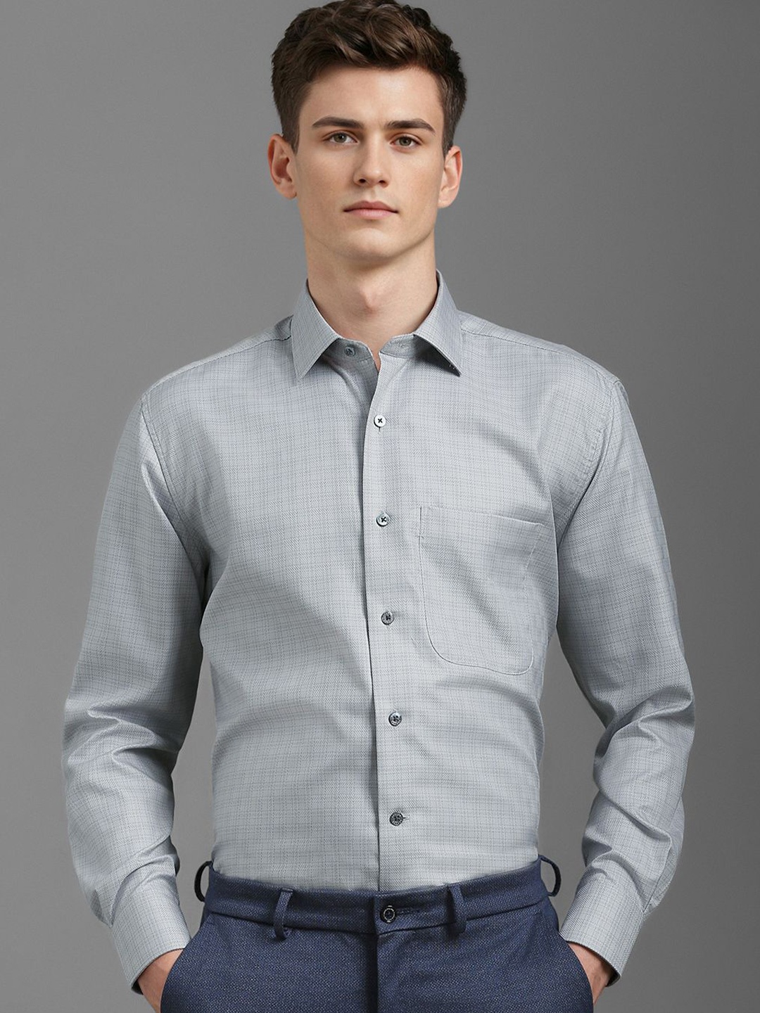 

Luxure by Louis Philippe Men Classic Opaque Checked Formal Shirt, Grey