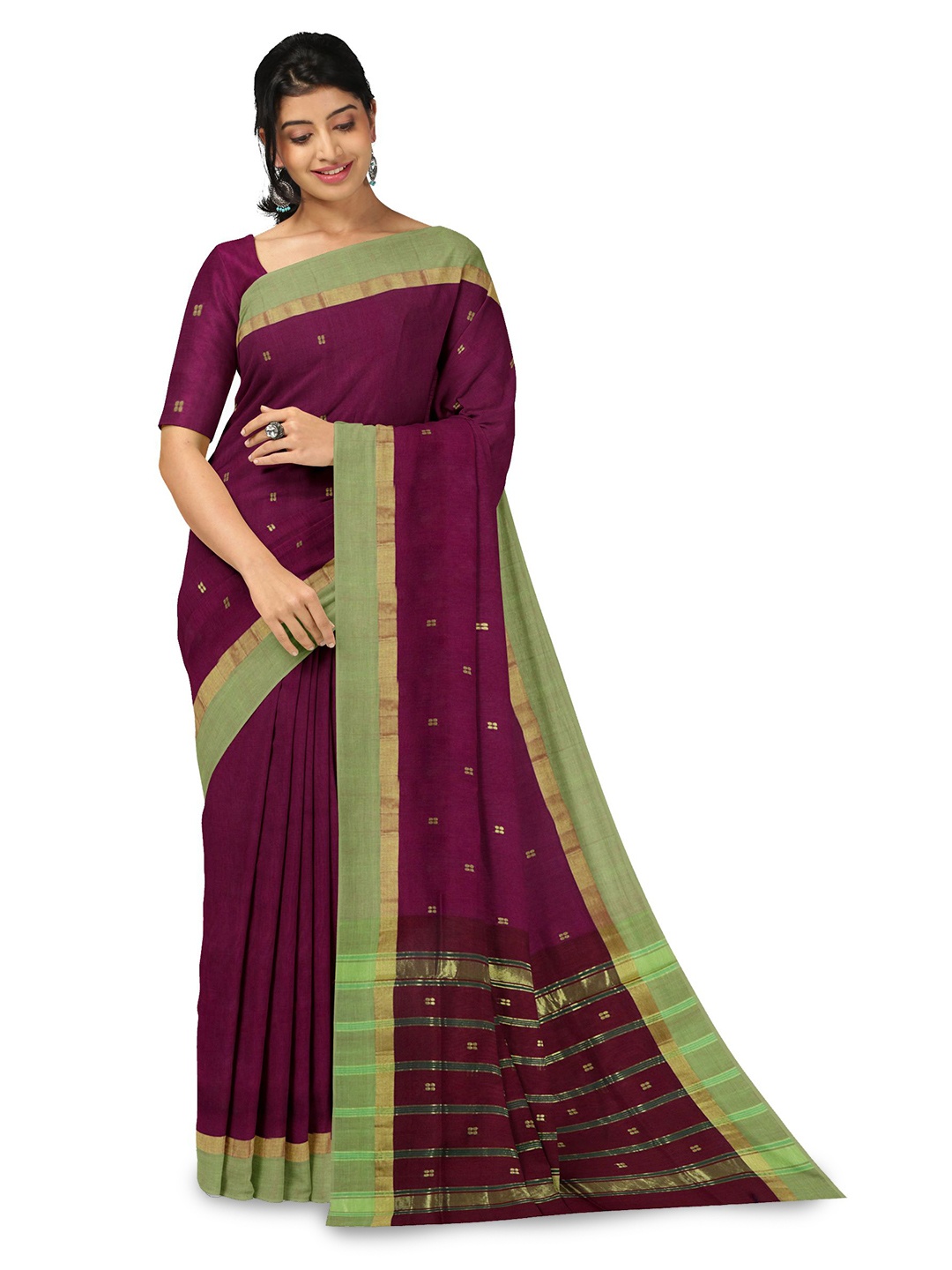 

APCO Ethnic Motifs Zari Pure Cotton Saree, Purple