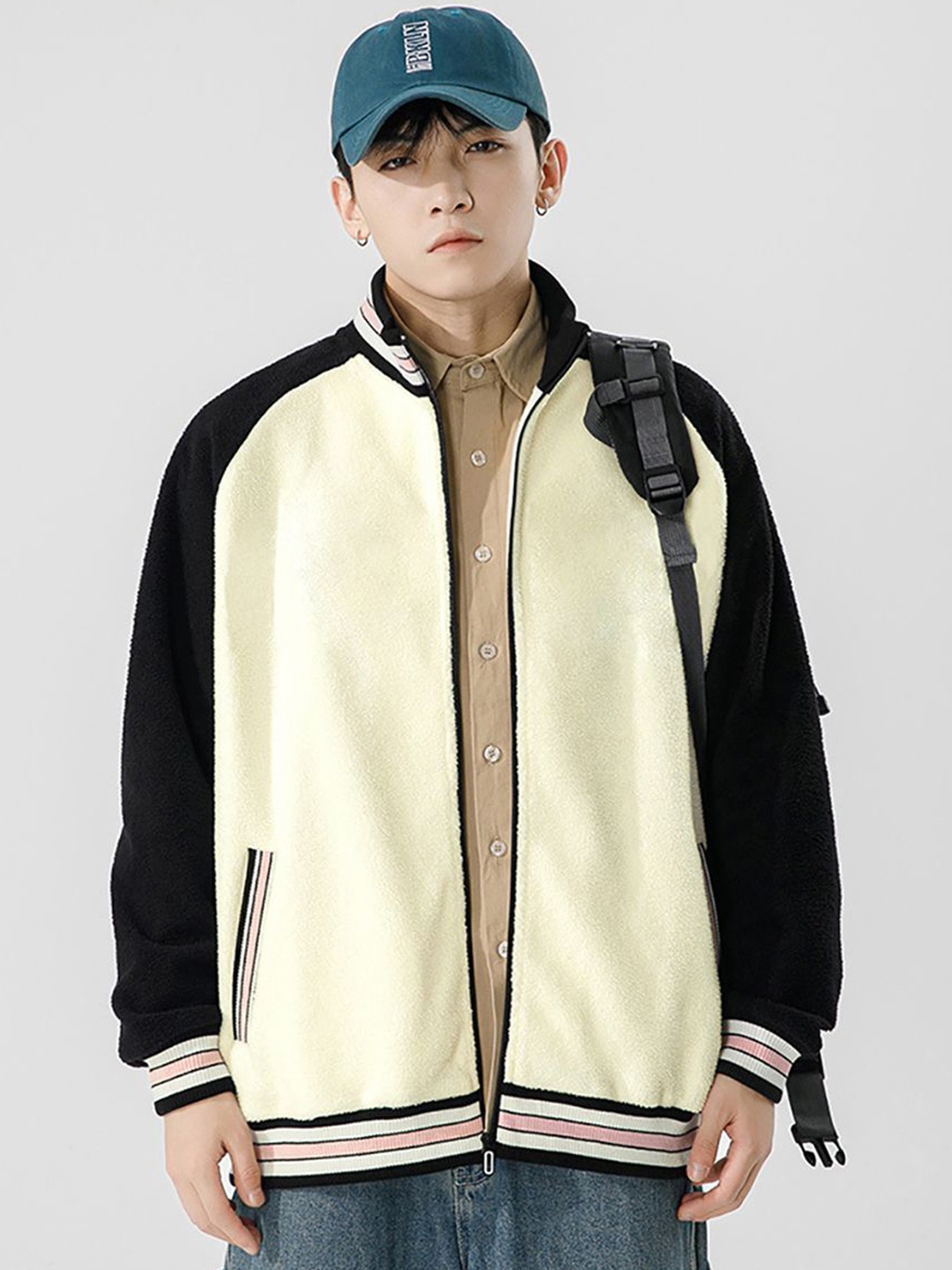 

StyleCast x Revolte Men Striped Open Front Jacket, Black