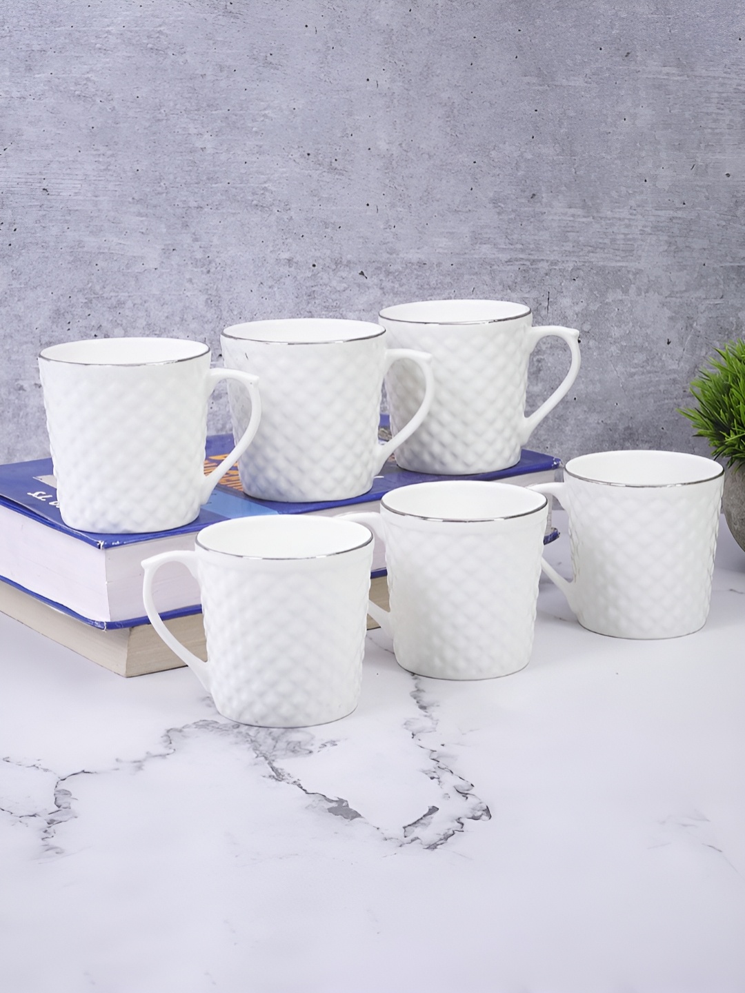 

UPC Set of 6 Printed Premium Lightweight Fine Bone China Ceramic Tea/Coffee Cups, White