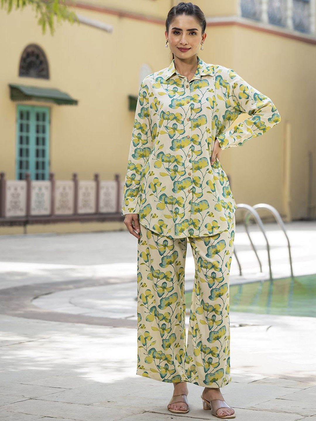 

BAESD Printed Long Sleeves Shirt With Trousers, Green