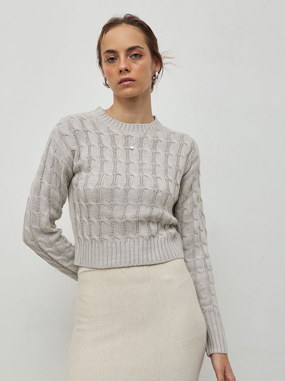 

STREET 9 Women Cable Knit Pullover, Grey