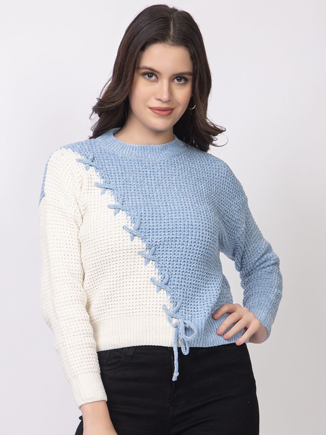 

Lory Women Open Knit Woollen Pullover, Blue