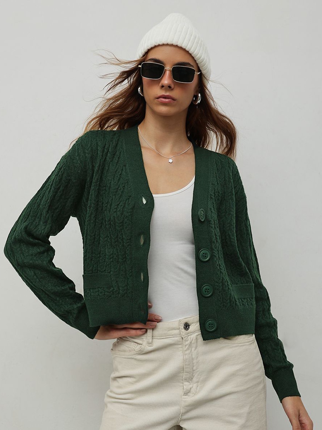 

STREET 9 Women Cable Knit Cardigan, Green