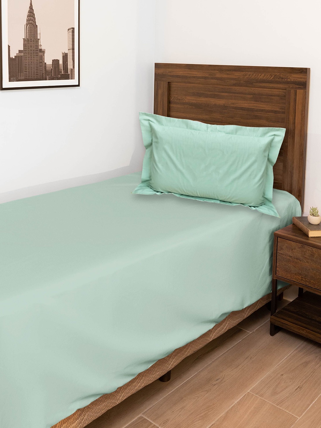 

10club Green Cotton Single Bedsheet with 2 Pillow Covers 1.50 m X 2.20 m