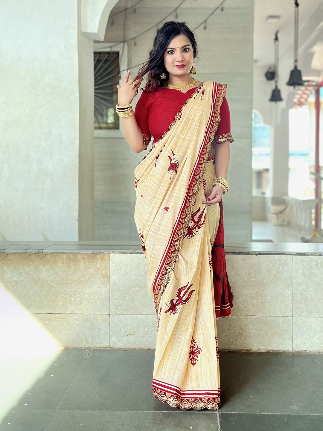 

HERE&NOW Pure Cotton Bhagalpuri Saree, Beige