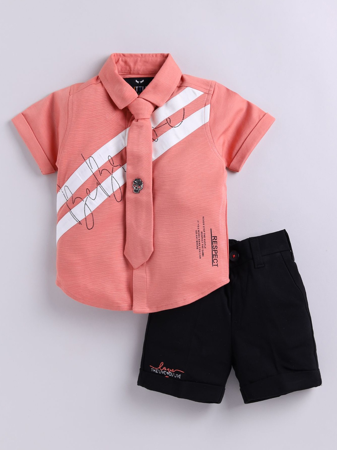 

LITTLE COLLARS Boys Printed Shirt with Shorts, Orange