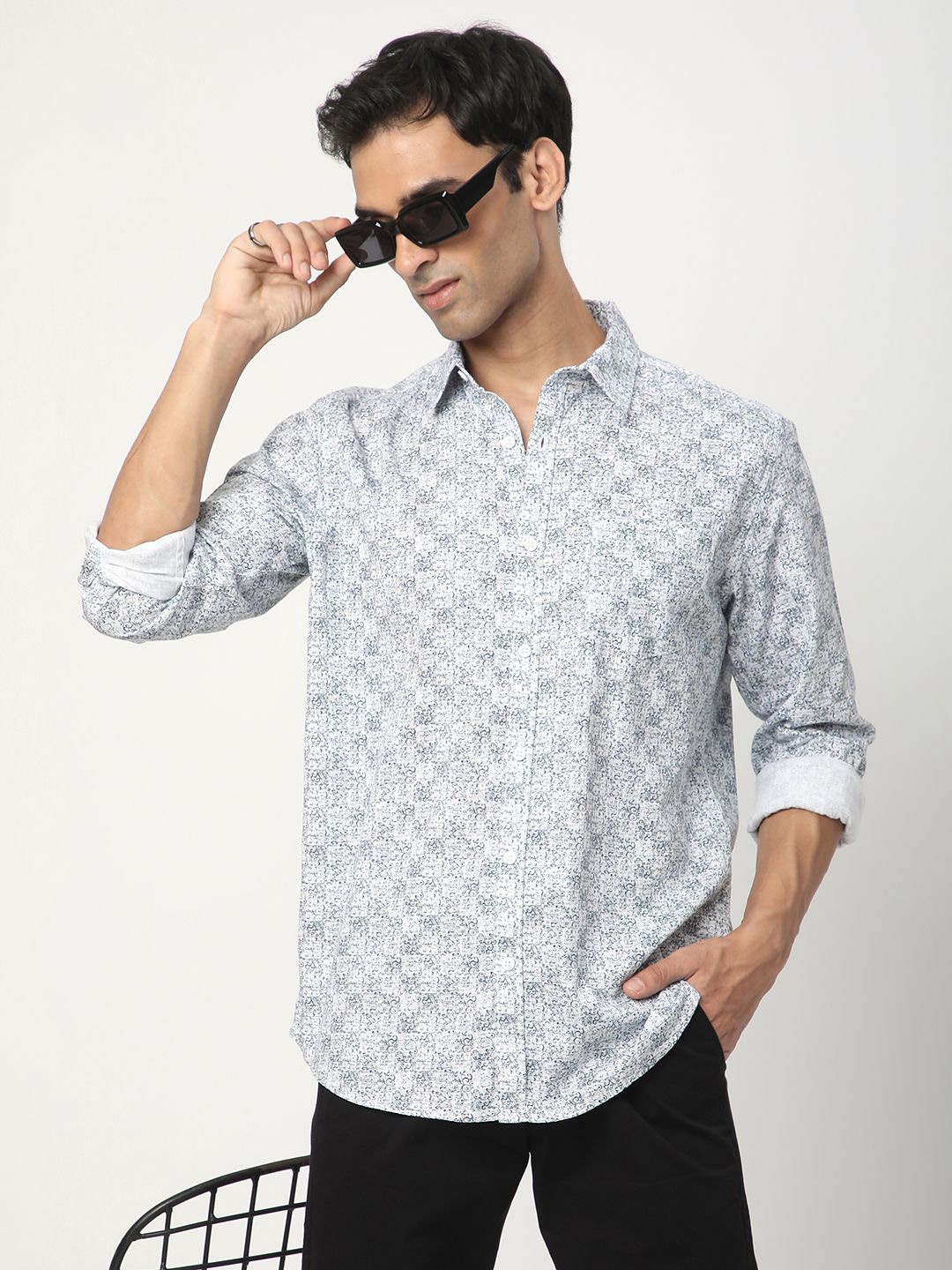 

R&B Men Floral Opaque Printed Casual Shirt, White