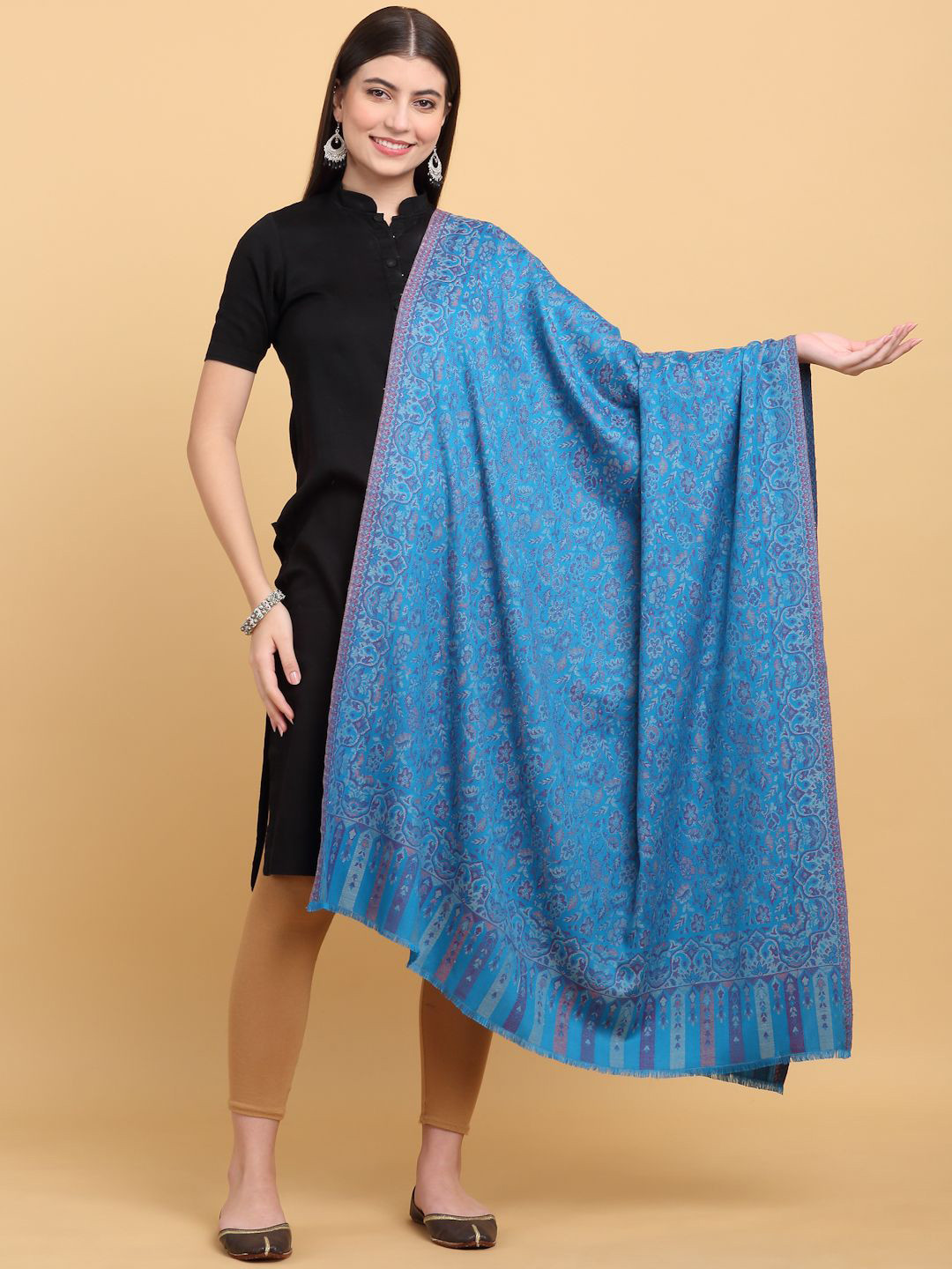 

KRAFT INDIA Women Floral Printed Shawl, Blue