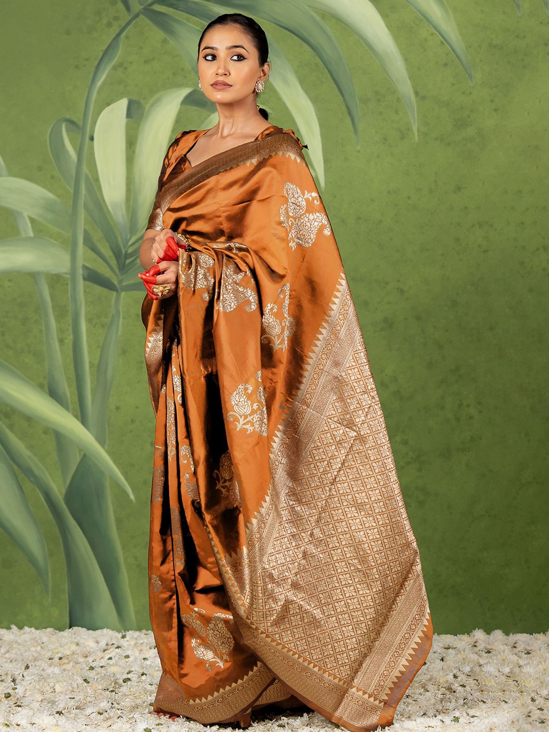 

Subham Woven Design Zari Banarasi Saree, Rust