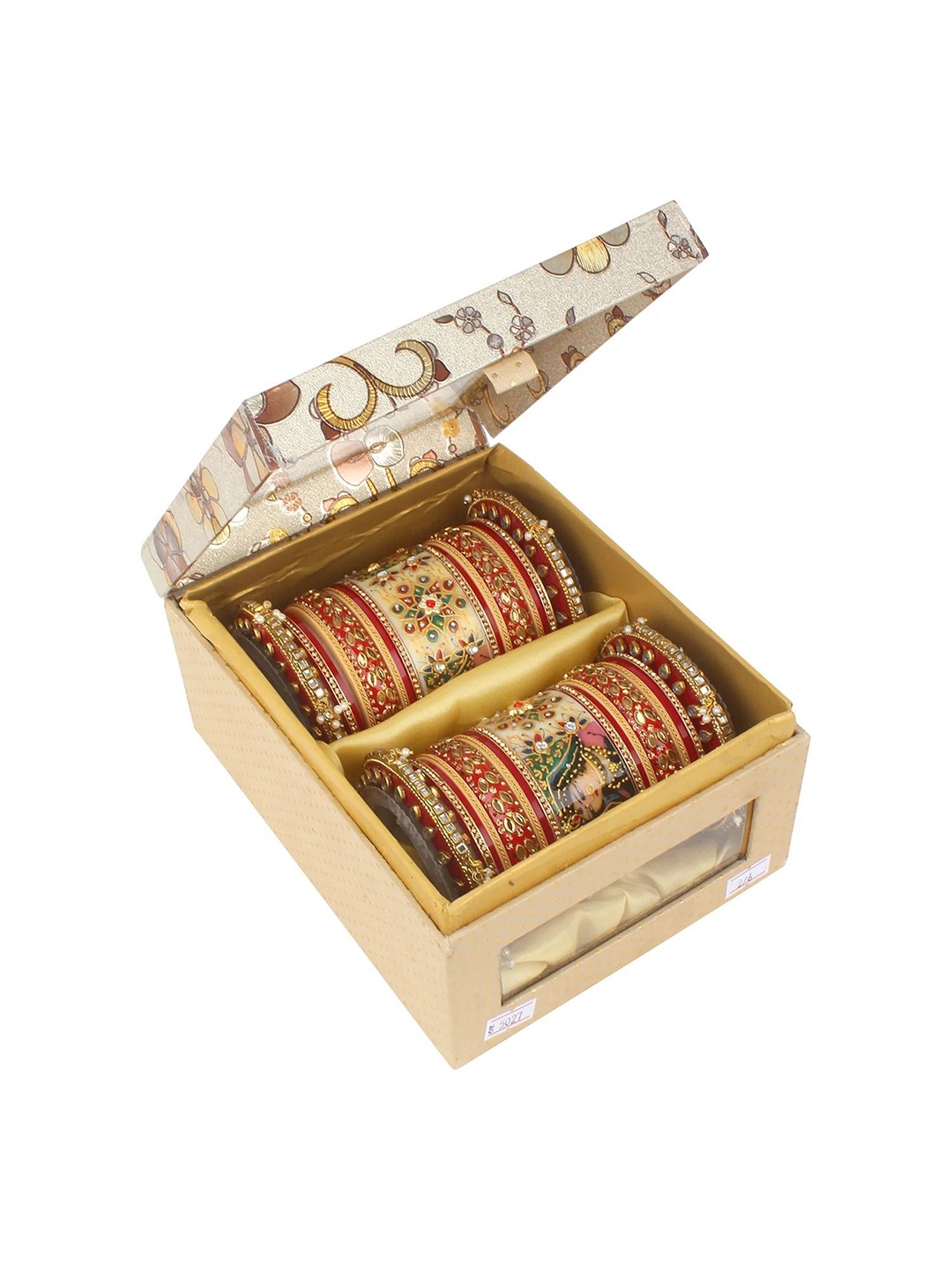 

leshya Set Of 34 Kundan Studded Bangles, Red