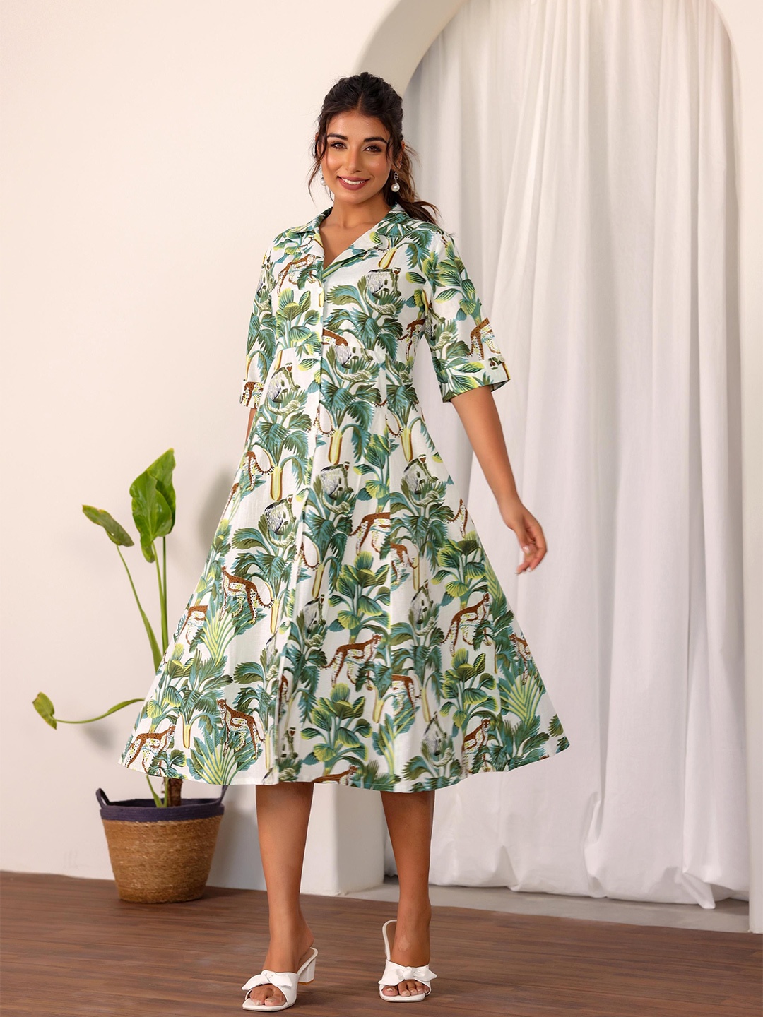 

FLAVIA CREATION Women Print Fit and Flare Dress, Na