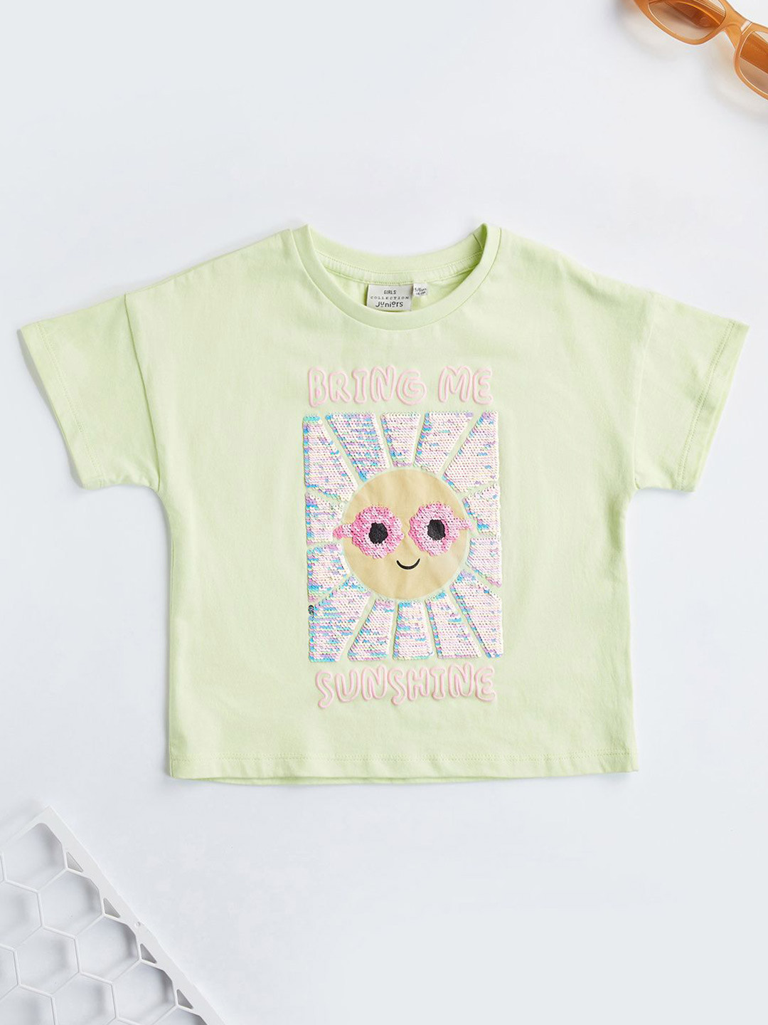 

Juniors by Babyshop Girls Cotton Sequin Embellished T-shirt, Yellow