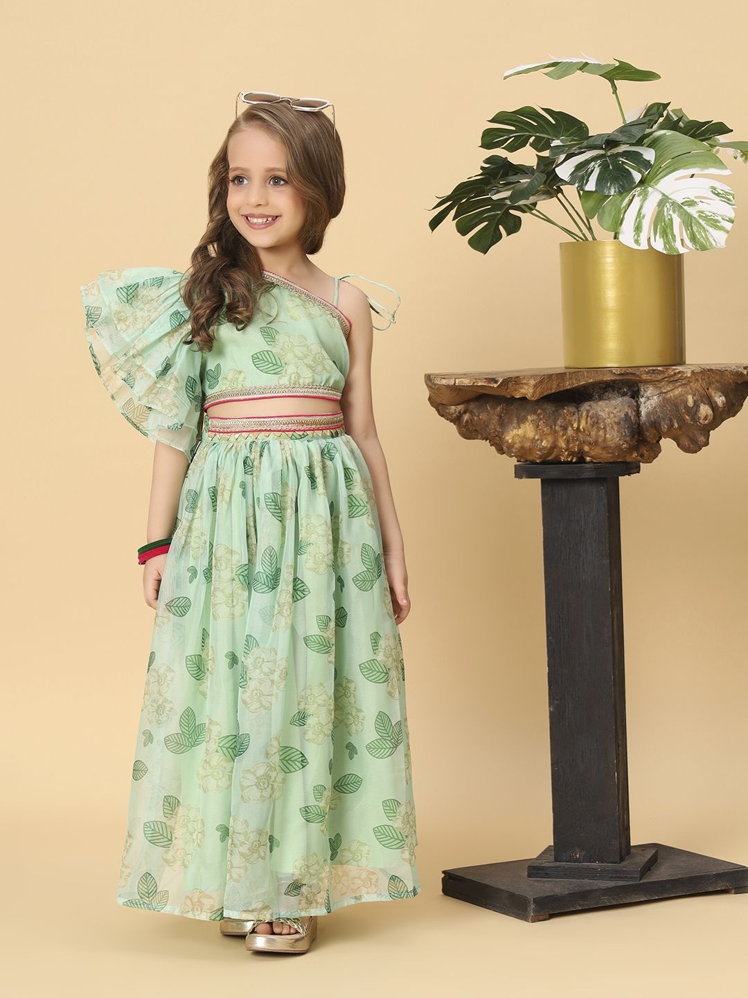 

CORD OF LOVE Girls Printed Ready to Wear Lehenga &, Lime green