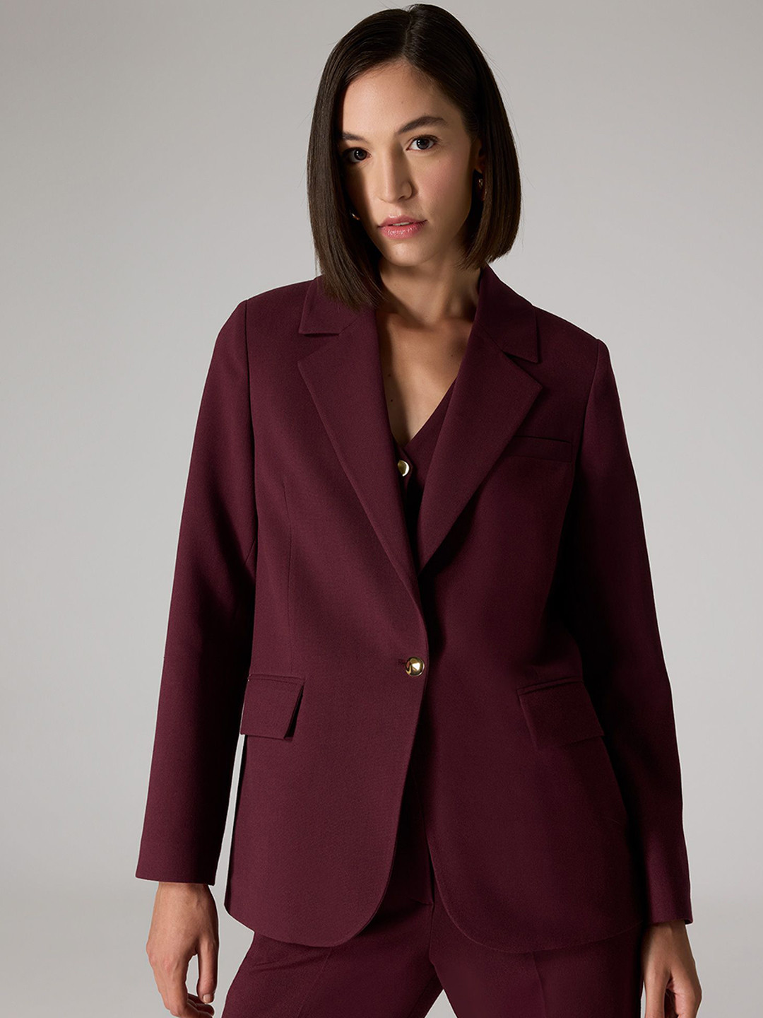 

DeFacto Notched Lapel Single Breasted Formal Blazer, Maroon