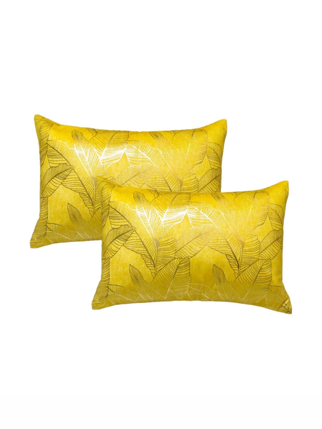 

MONKDECOR Yellow & Gold-Toned Set of 2 Floral Velvet Rectangle Cushion Covers