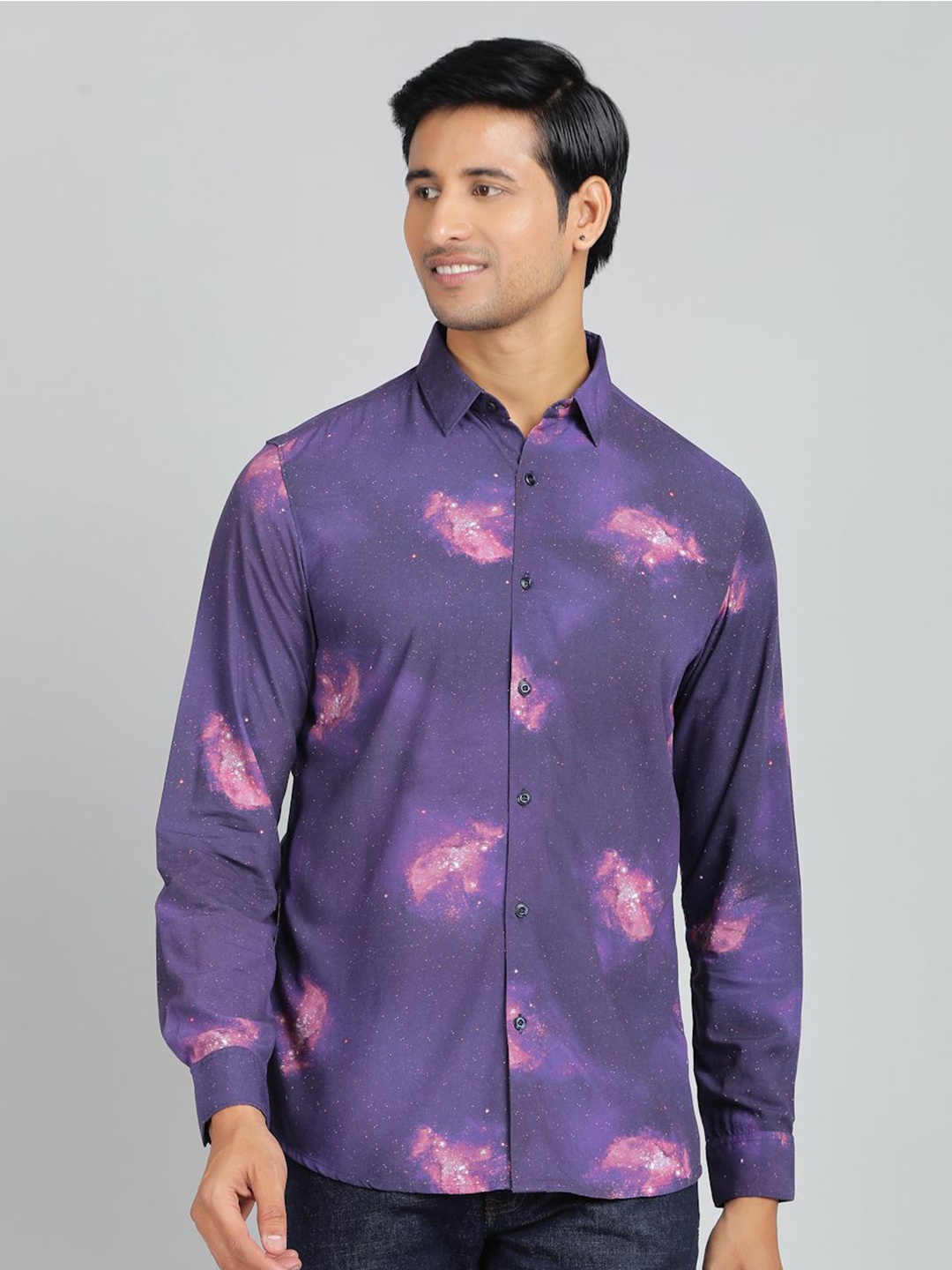 

JADE BLUE Men Slim Fit Faded Opaque Printed Casual Shirt, Purple