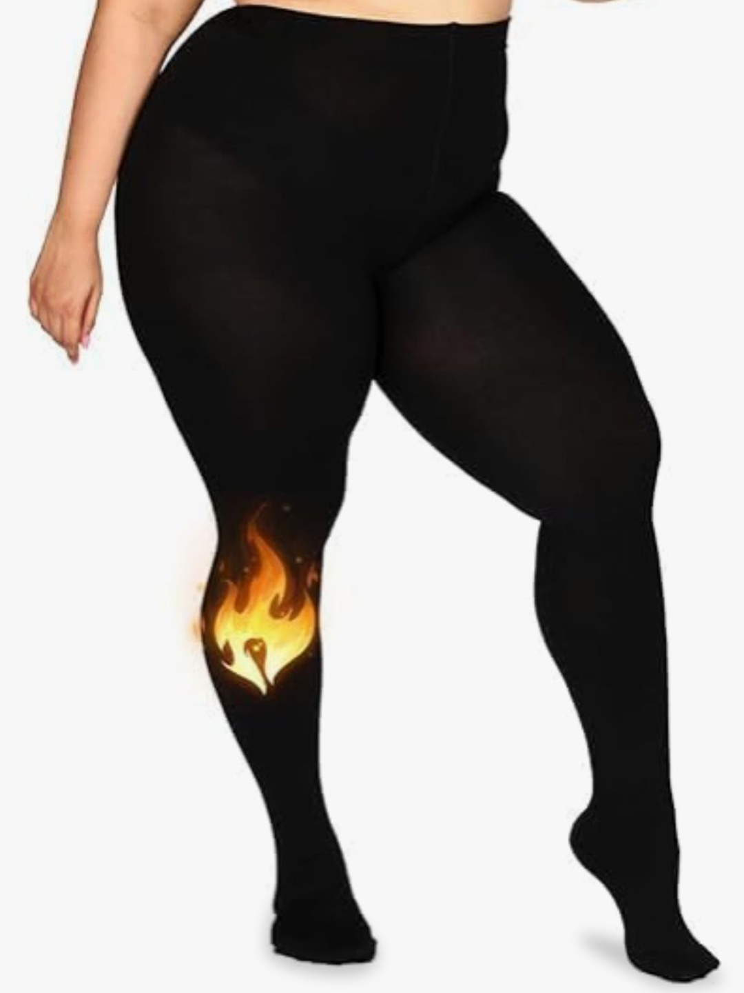 

HOT BEES Women plus size Fleece Winter Dual Tone Fur Pantyhose Stockings, Black