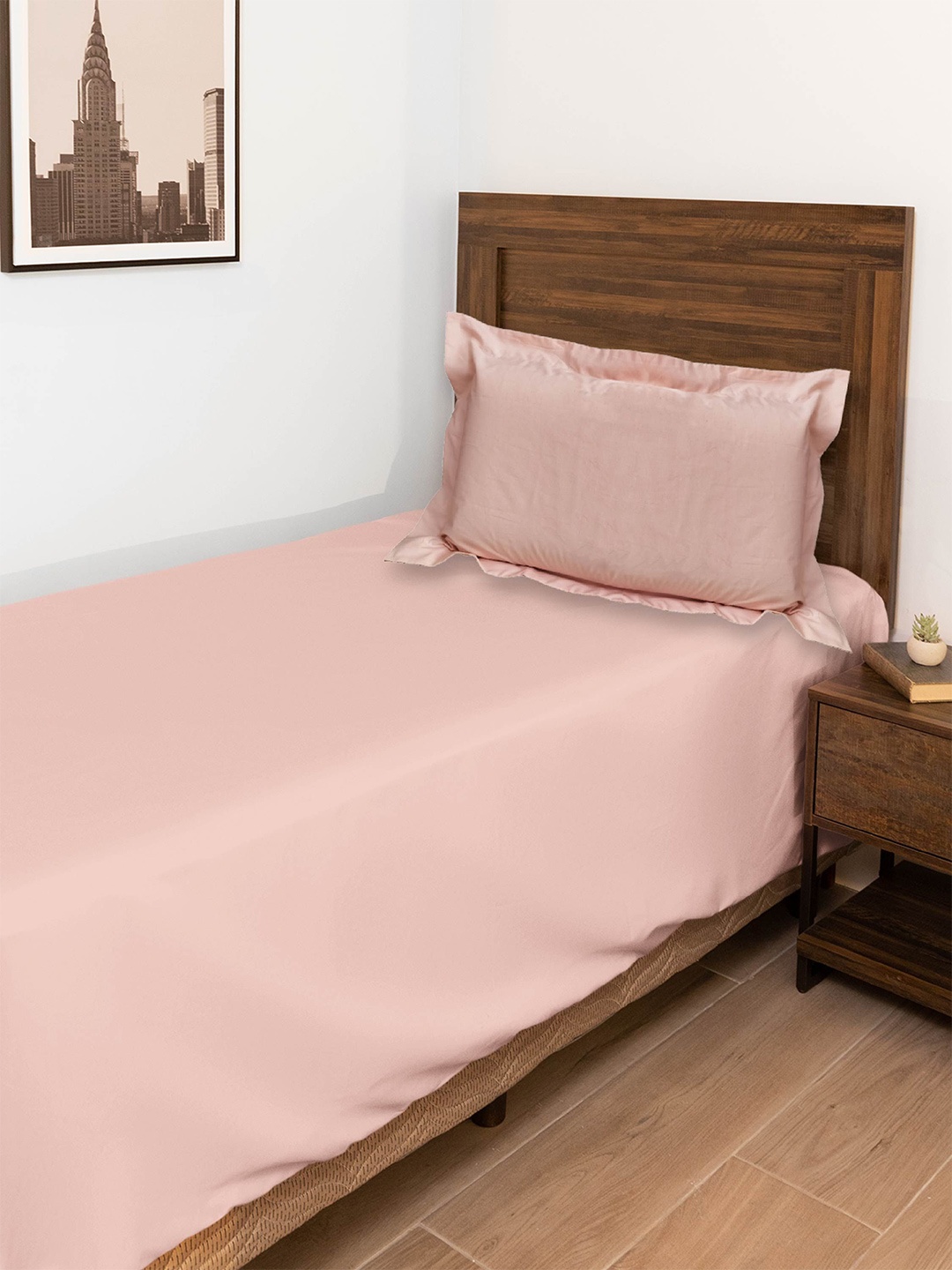 

10club Peach-Coloured Pure Cotton Single Bedsheet with 2 Pillow Covers 1.50 m x 2.20 m