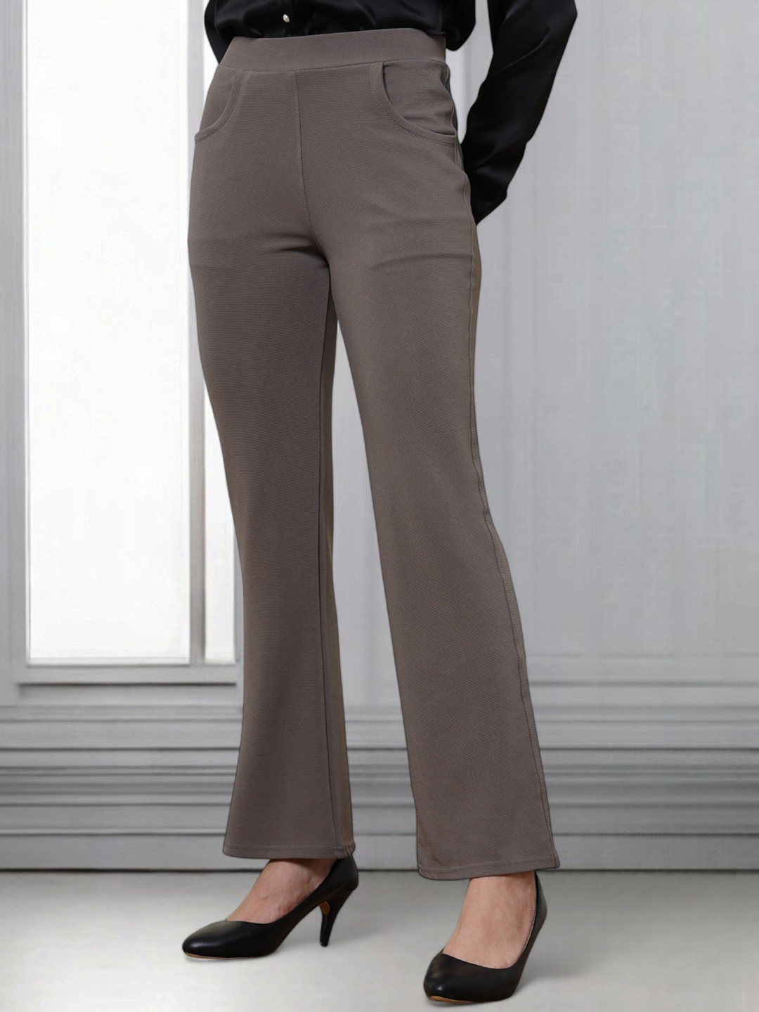 

All About You Formals Women Flared High-Rise Trousers, Taupe