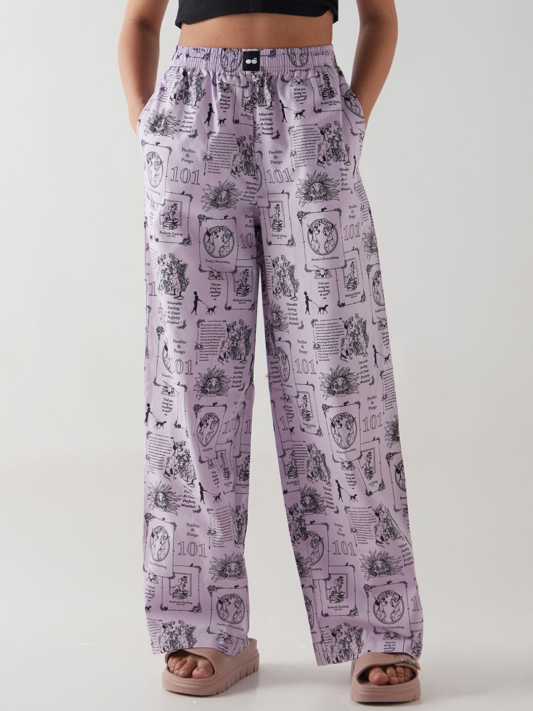 

Bewakoof Women Printed Cotton Wide Leg Pyjamas, Purple