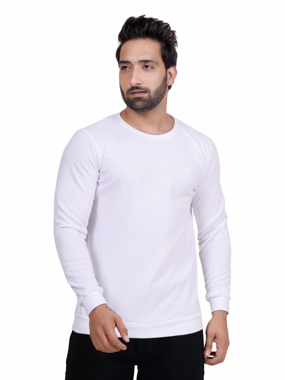 

JOE POLLEN Men Brand Logo Raw Edge T-shirt, White