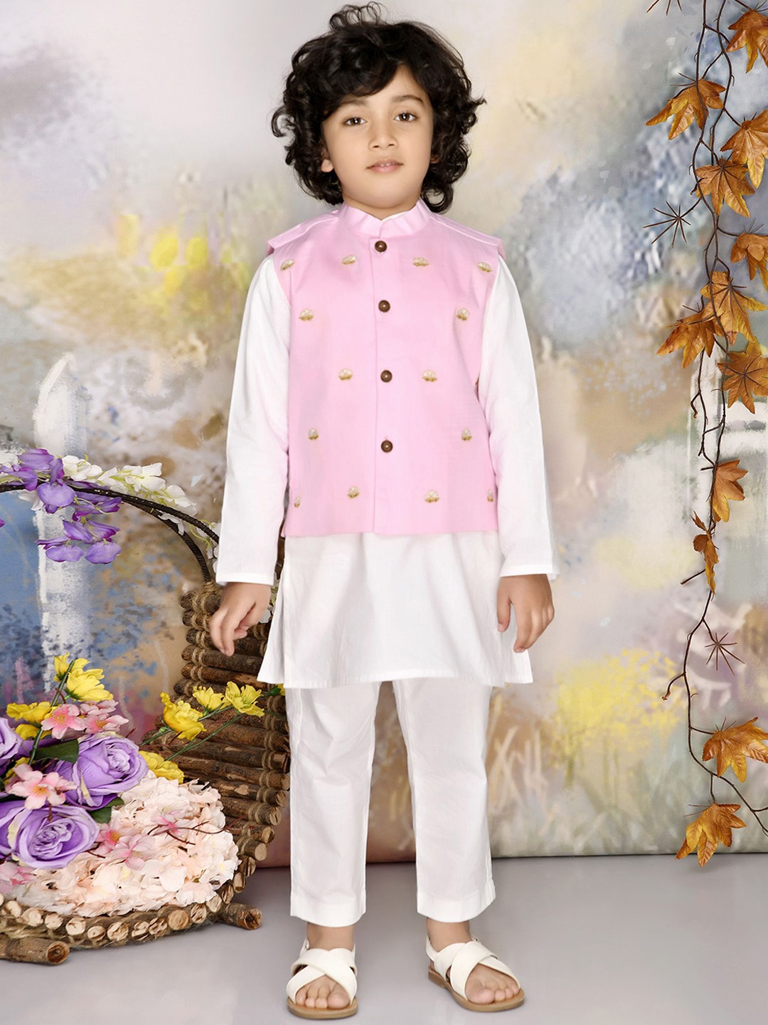 

MUDKID Boys Regular Pure Cotton Kurta with Pyjamas, Pink