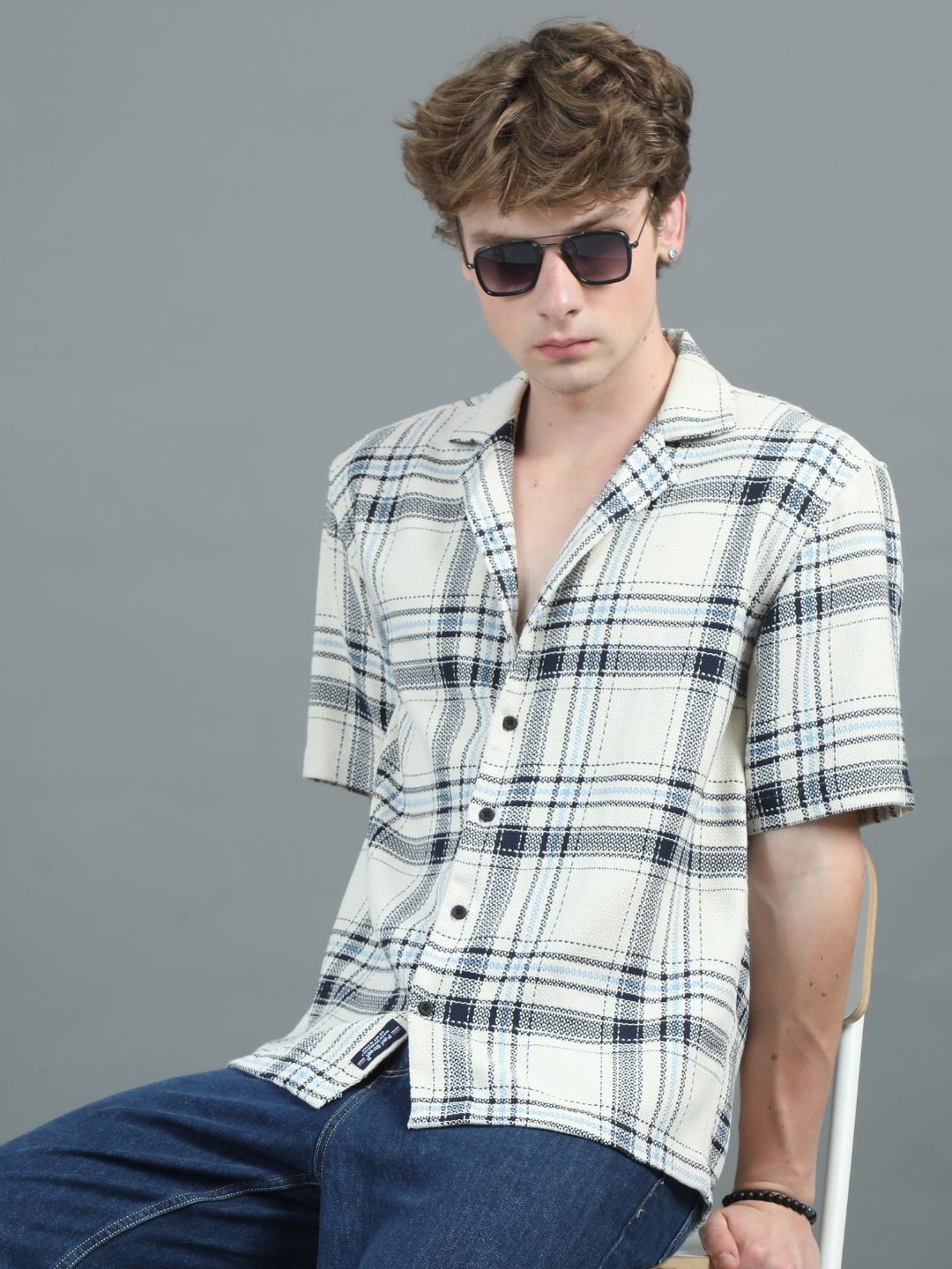 

PAUL STREET Men Relaxed Opaque Checked Casual Shirt, Cream