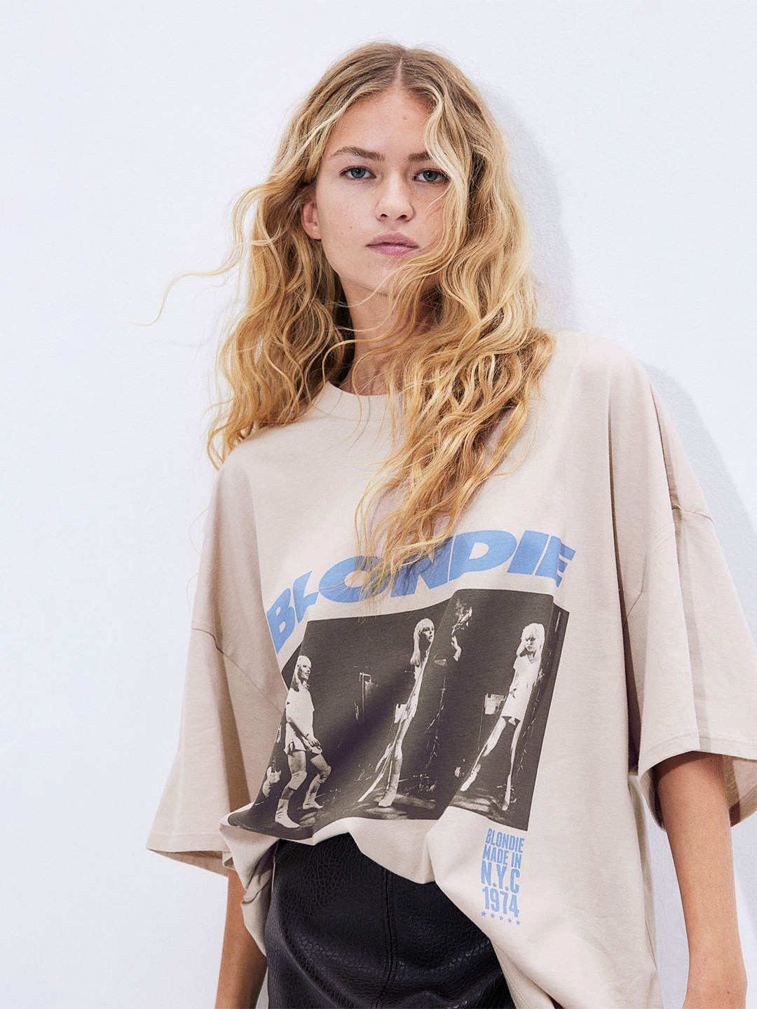 

H&M Oversized Printed T-Shirt, Beige